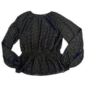 Ann Taylor Women’s Textured Peplum Top Size Medium Black Career Long Sleeves